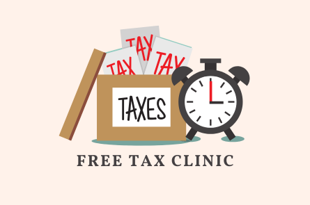 Image of a box with tax documents and an alarm clock